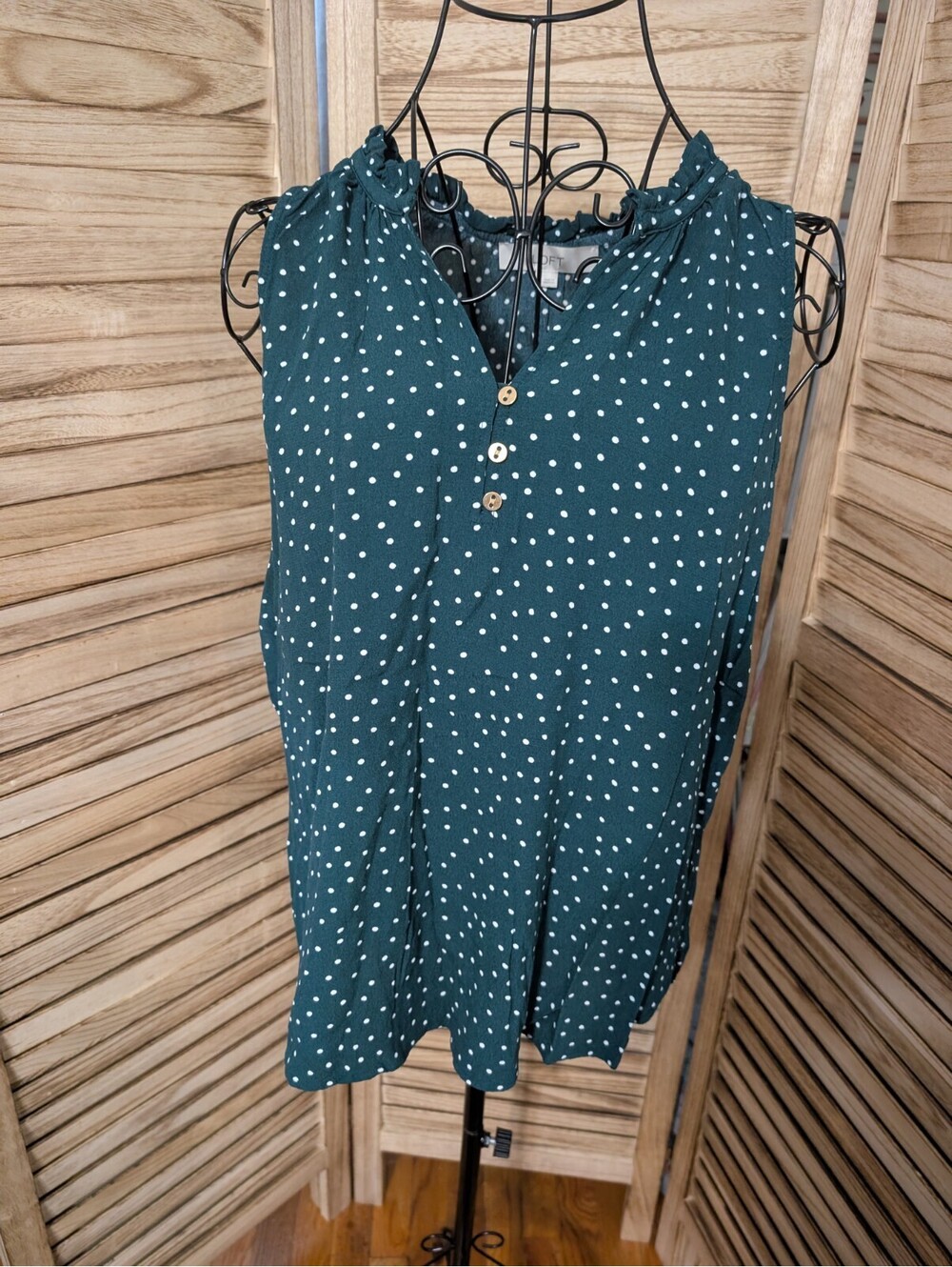Loft Green & White Polka Dot Camisole Tank Top Size Medium